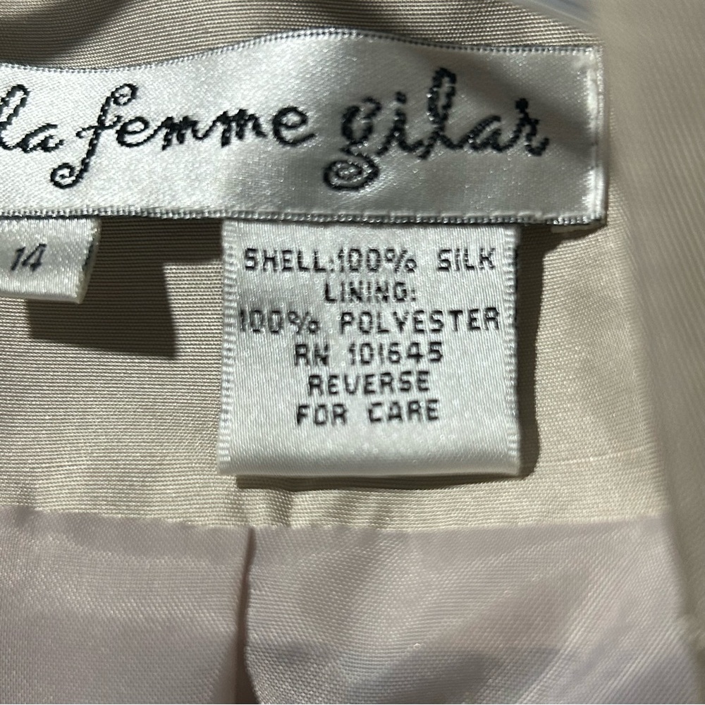 La Femme Cream Silk Midi Coat Fully Lined Covered with Embroidery - Size 14 - Picture 3 of 10